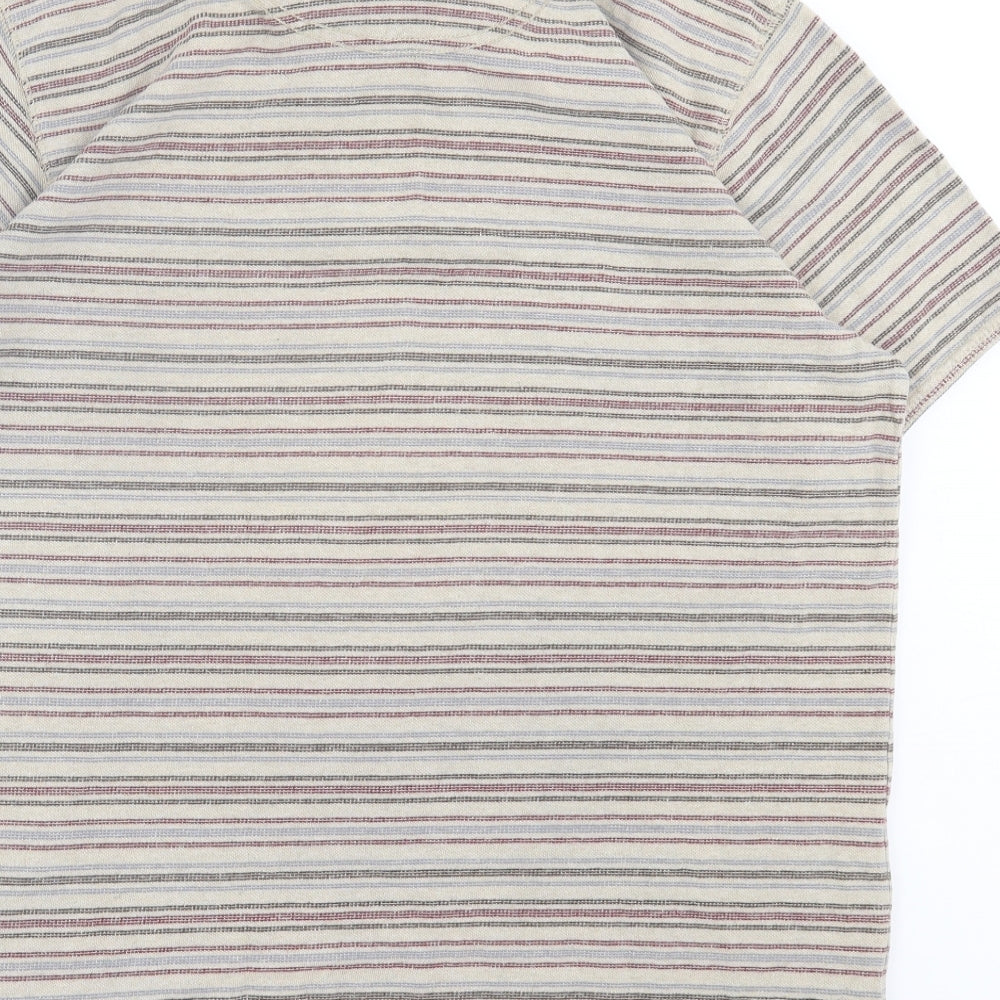 RJR.John Rocha Mens Beige Striped Cotton Polo Size L Collared Button