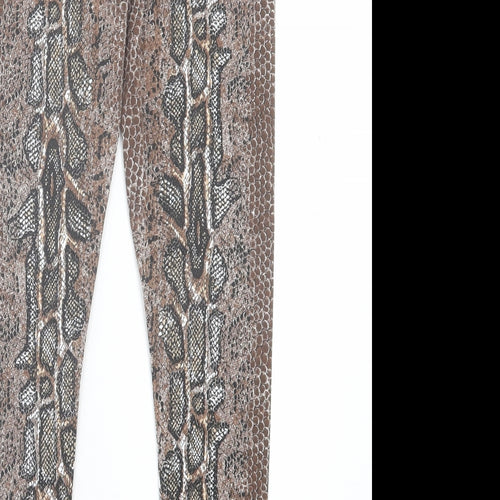 Papaya Womens Brown Animal Print Polyester Capri Trousers Size 10 L27 in Regular - Snake Print