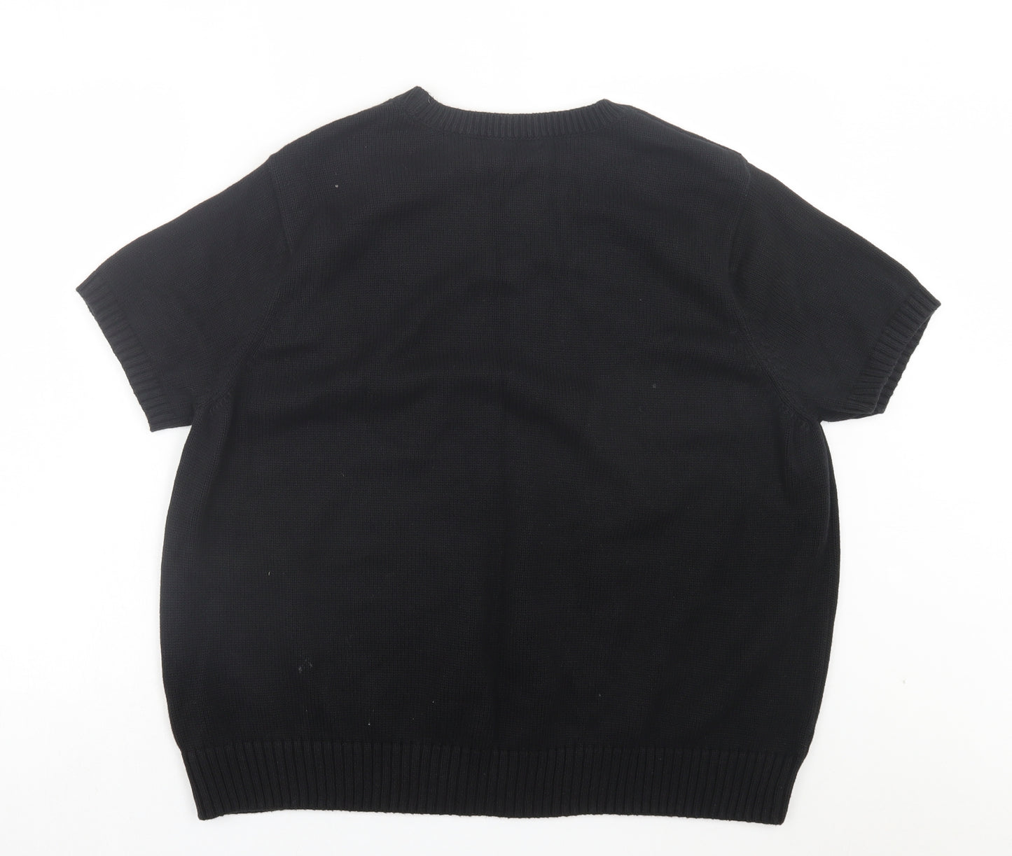 Marks and Spencer Womens Black Polka Dot Cotton Basic T-Shirt Size 24 Crew Neck