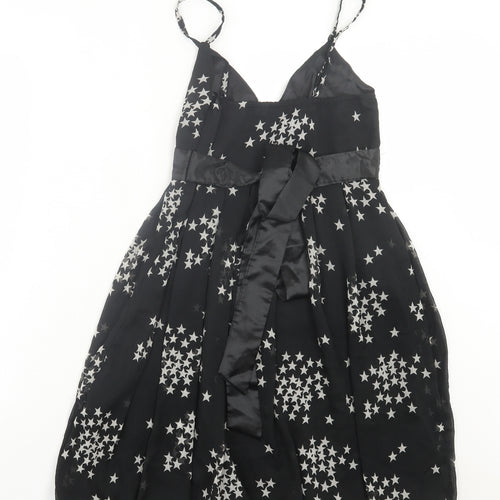 Oli Womens Black Geometric Polyester A-Line Size 10 V-Neck Pullover - Star Pattern