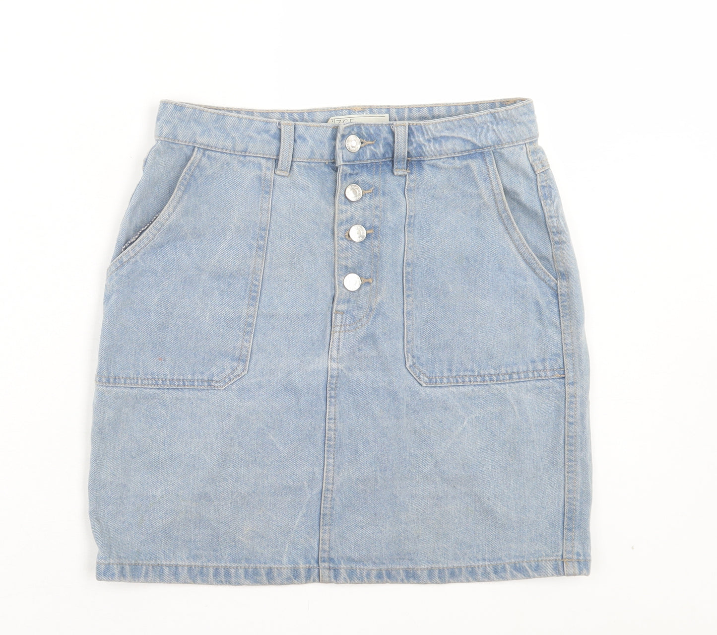 Peacocks Womens Blue Cotton A-Line Skirt Size 10 Button