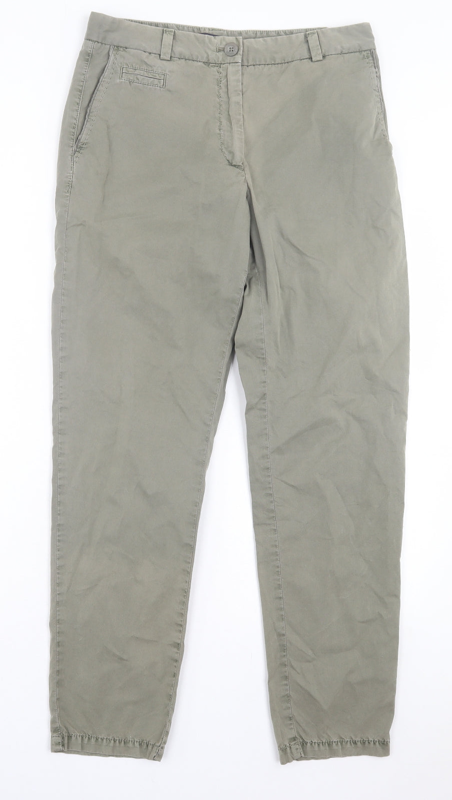 Marks and Spencer Womens Green Cotton Trousers Size 10 L29 in Regular Button