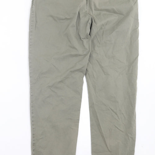 Marks and Spencer Womens Green Cotton Trousers Size 10 L29 in Regular Button