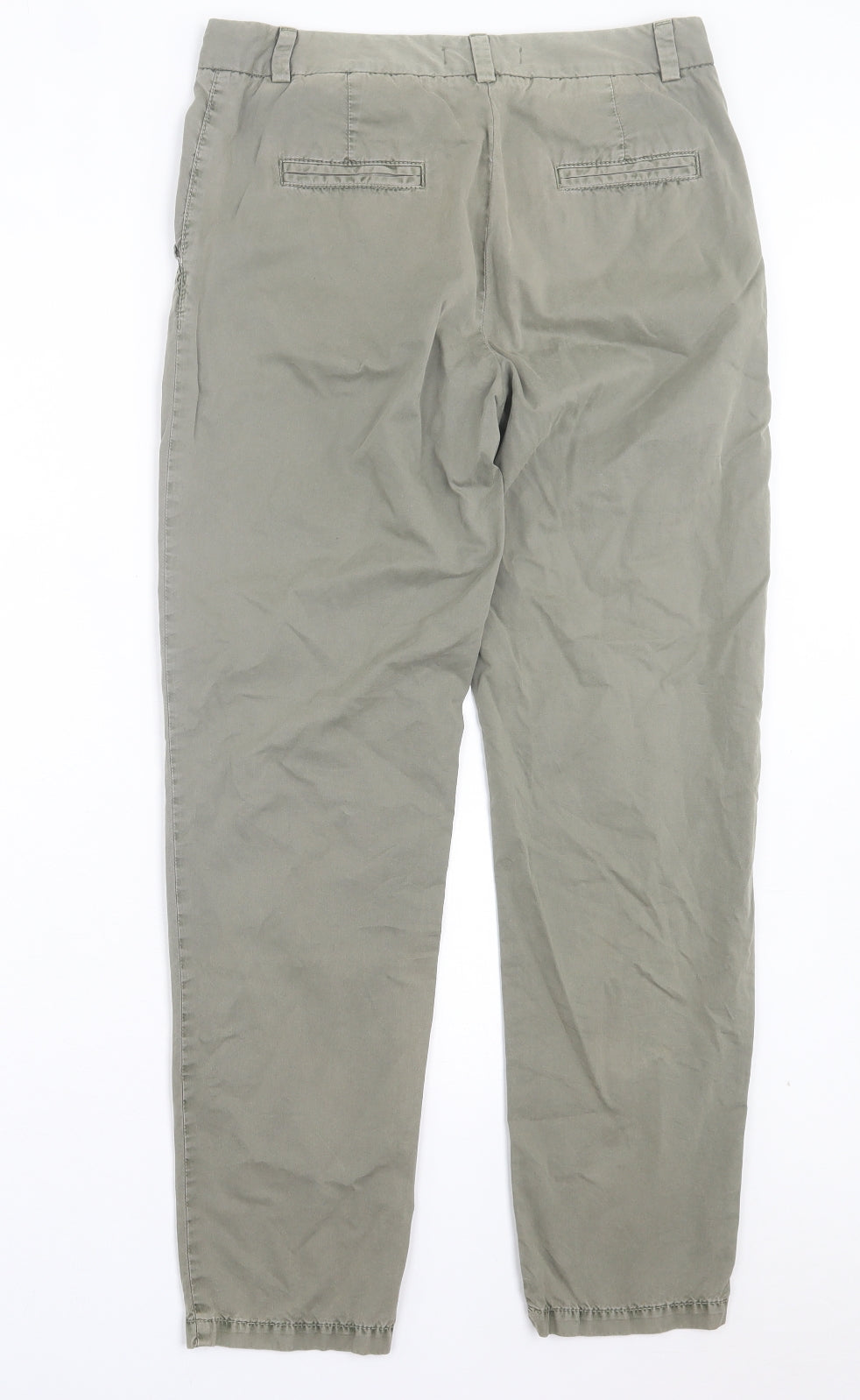 Marks and Spencer Womens Green Cotton Trousers Size 10 L29 in Regular Button
