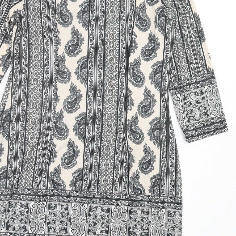 Atmosphere Womens Grey Geometric Polyester A-Line Size 14 Crew Neck Pullover