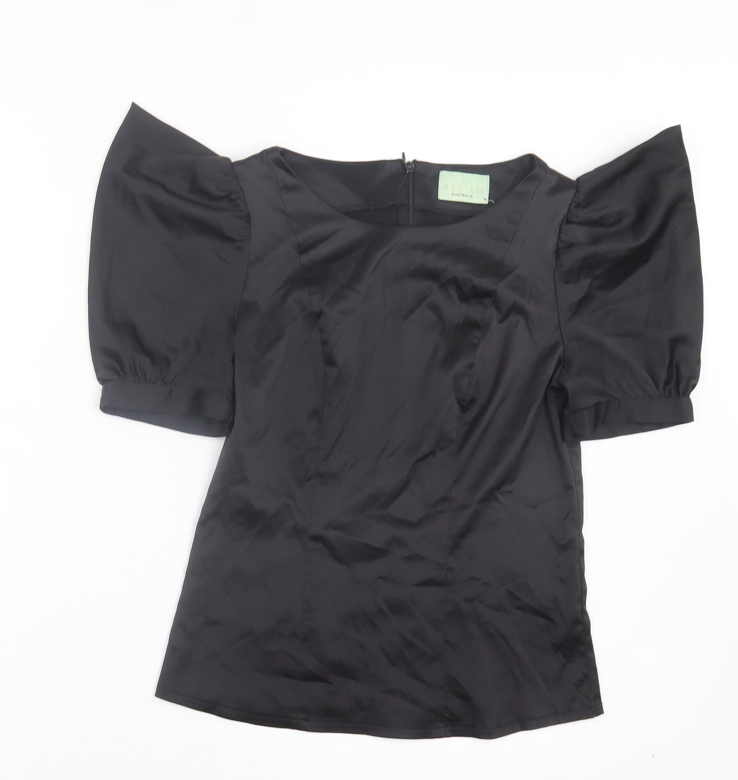 Review Womens Black Polyester Basic Blouse Size 10 Crew Neck - Puff Sleeve