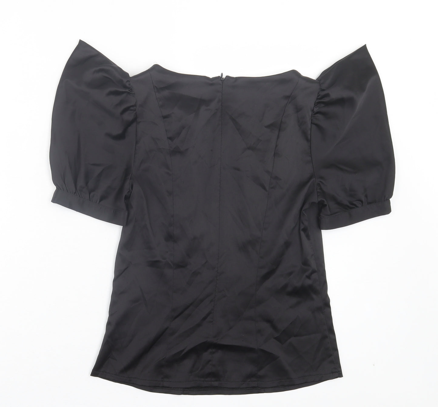 Review Womens Black Polyester Basic Blouse Size 10 Crew Neck - Puff Sleeve