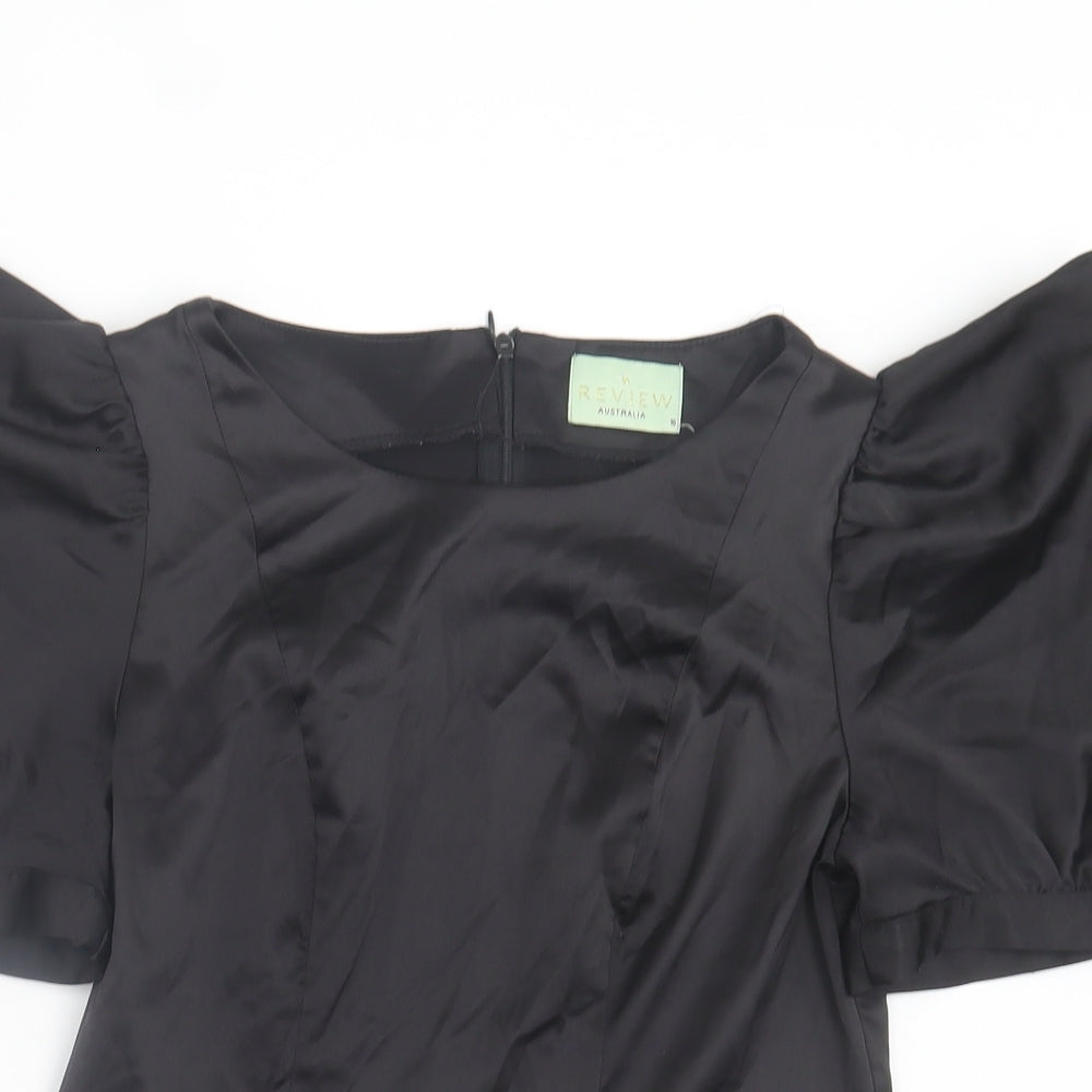 Review Womens Black Polyester Basic Blouse Size 10 Crew Neck - Puff Sleeve