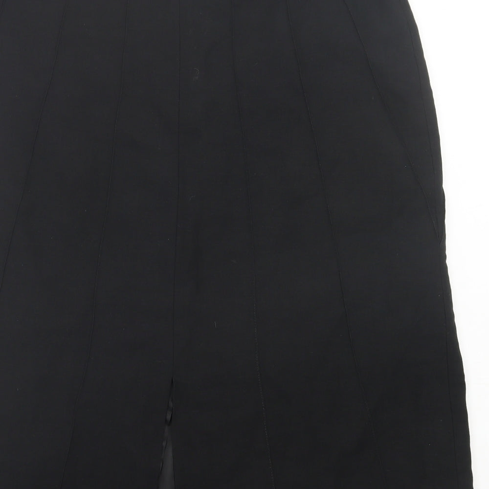 Oasis Womens Black Linen A-Line Skirt Size 14 Zip