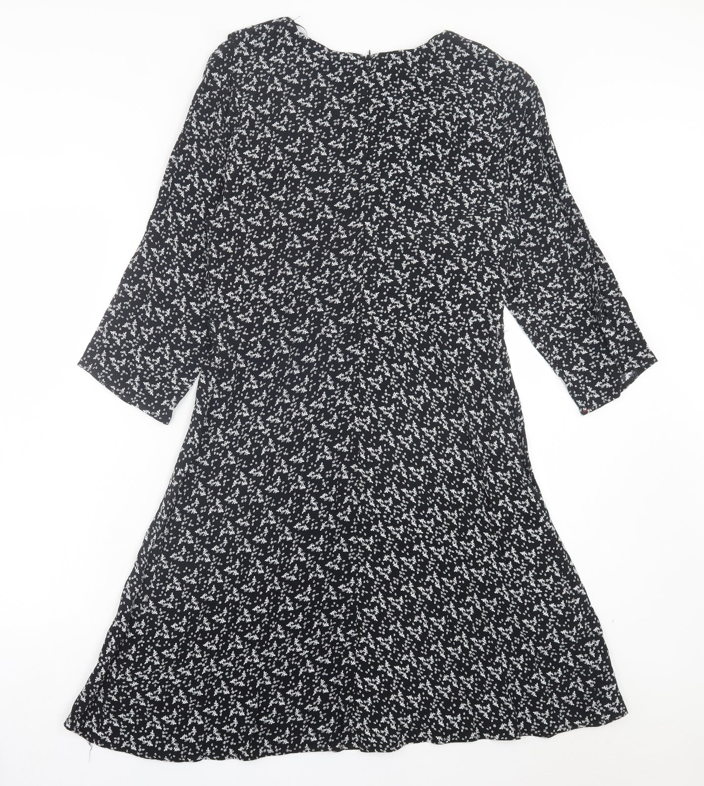 Matalan Womens Black Floral Viscose A-Line Size 14 V-Neck Zip