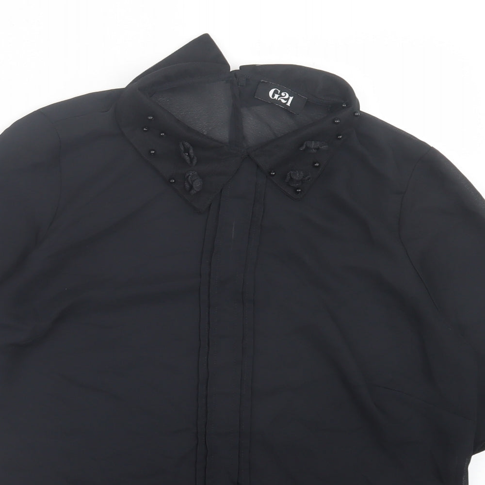 George Womens Black Polyester Basic Blouse Size 12 Collared