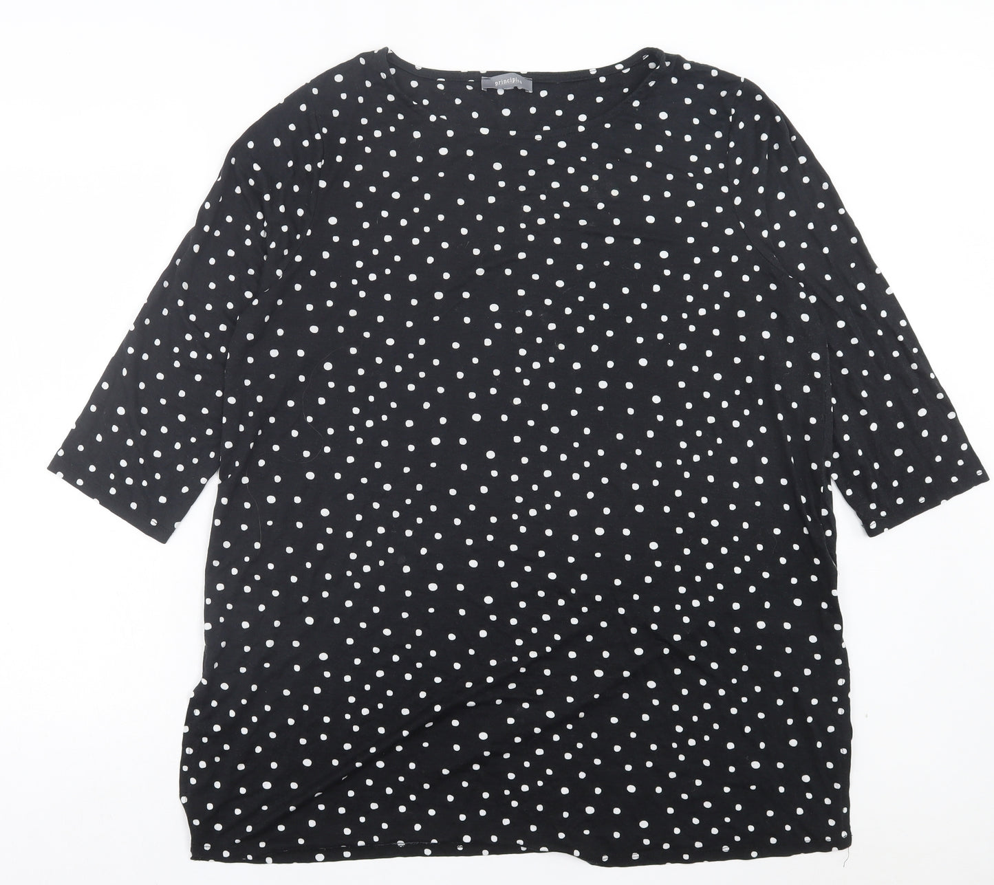 Principles Womens Black Polka Dot Viscose Basic T-Shirt Size 22 Crew Neck