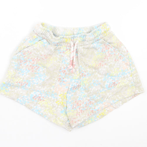 Leigh Tucker Girls Multicoloured Geometric Cotton Sweat Shorts Size 9-10 Years Regular Drawstring