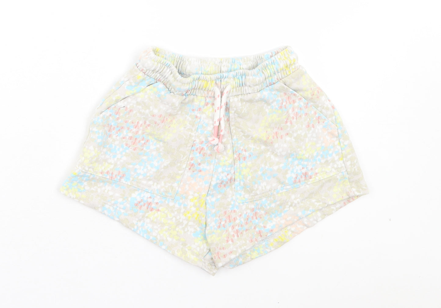 Leigh Tucker Girls Multicoloured Geometric Cotton Sweat Shorts Size 9-10 Years Regular Drawstring