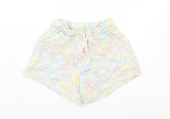 Leigh Tucker Girls Multicoloured Geometric Cotton Sweat Shorts Size 9-10 Years Regular Drawstring