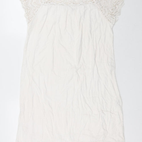 Preworn Womens White Cotton A-Line Size L Square Neck