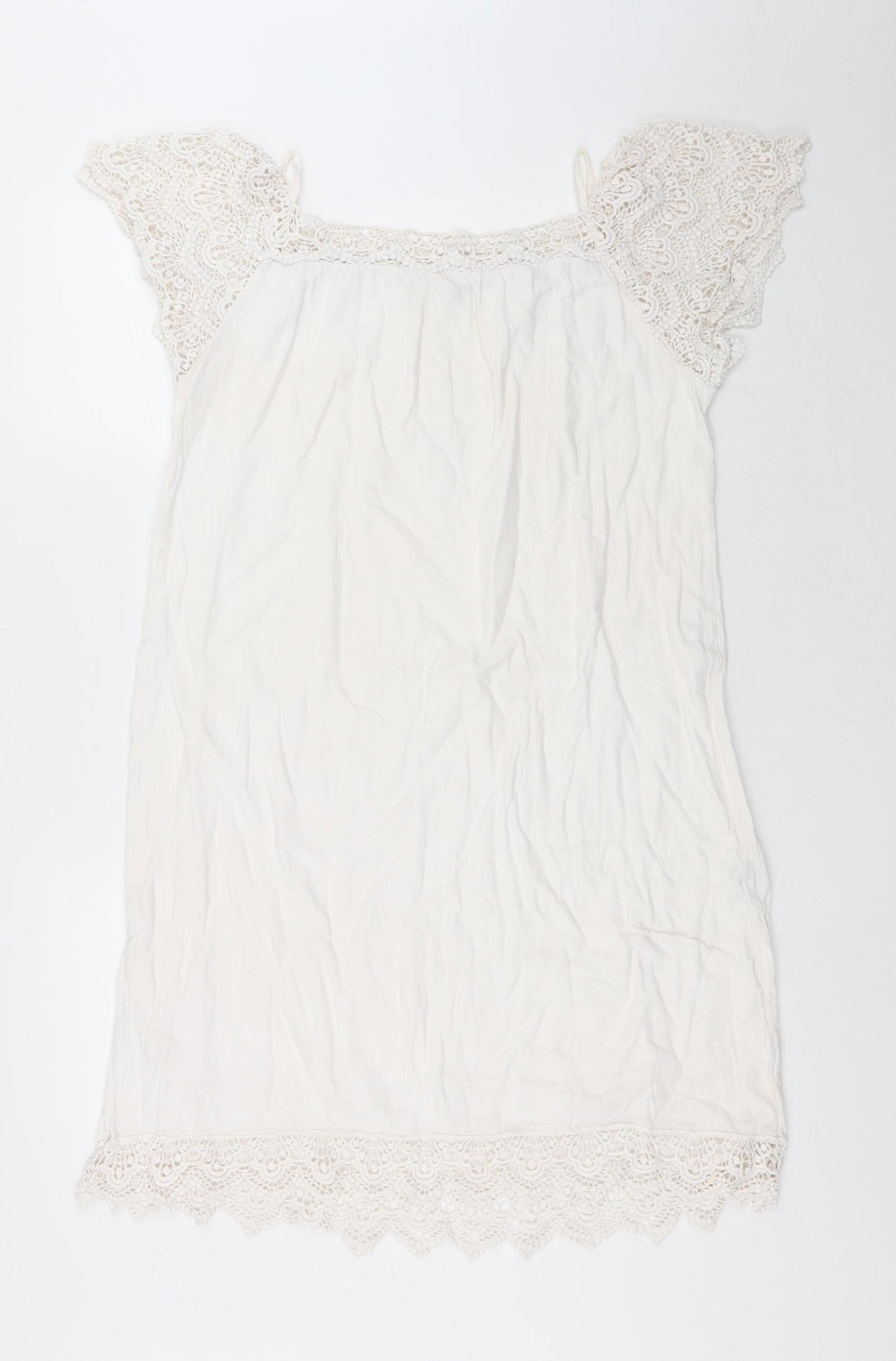 Preworn Womens White Cotton A-Line Size L Square Neck