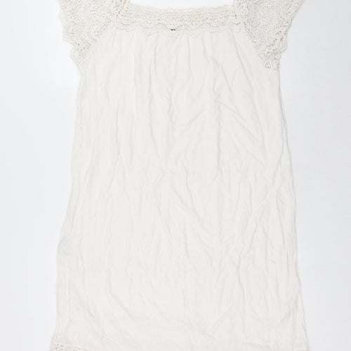 Preworn Womens White Cotton A-Line Size L Square Neck