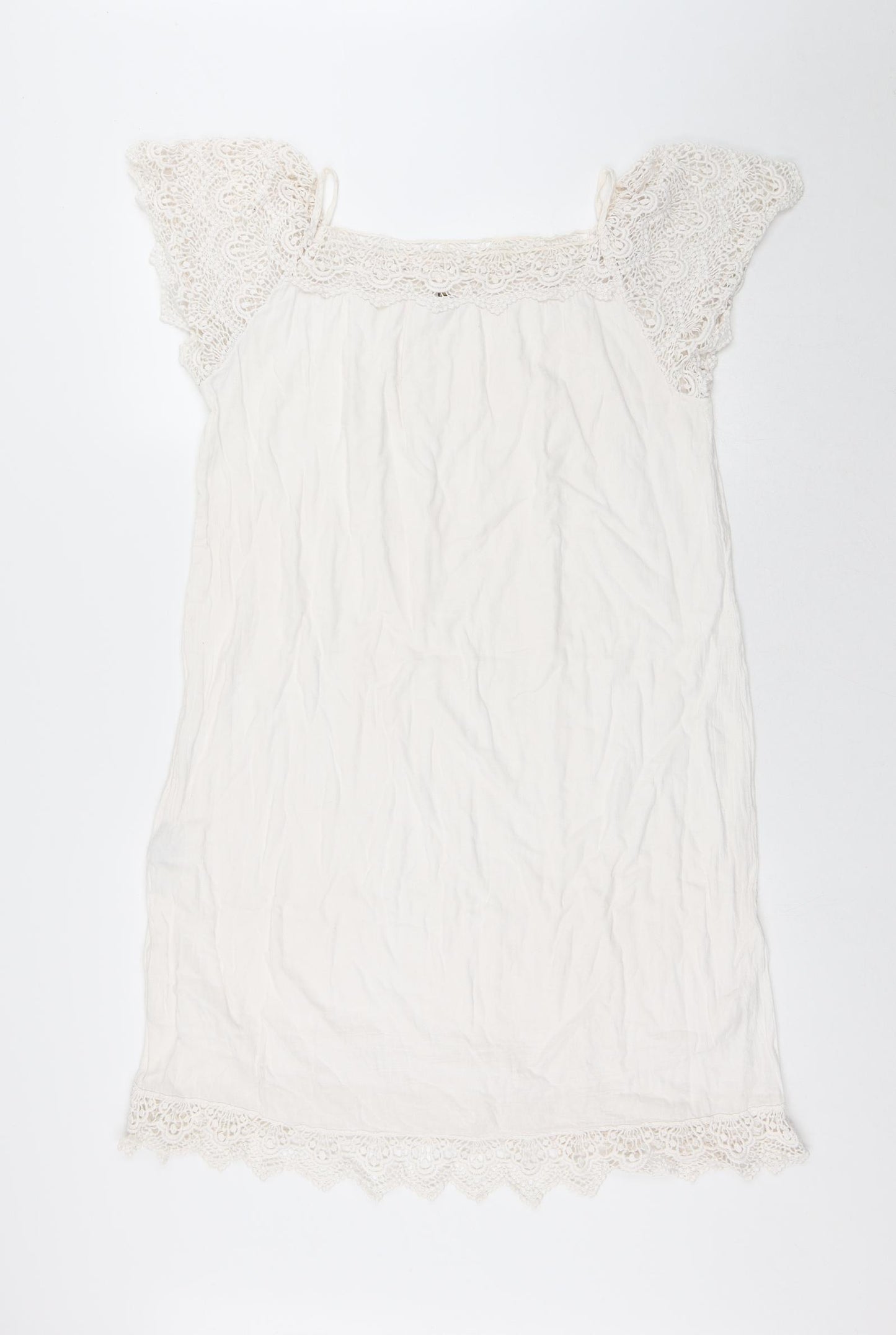 Preworn Womens White Cotton A-Line Size L Square Neck