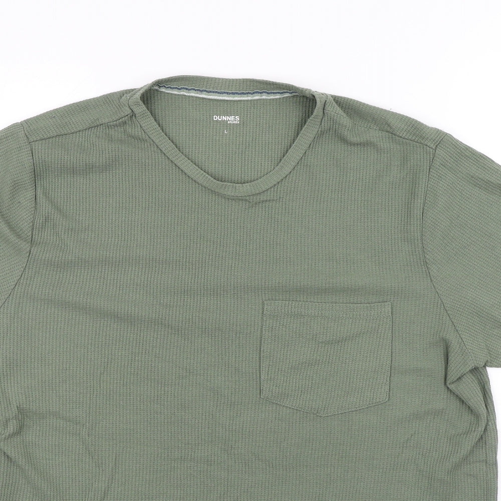 Dunnes Stores Mens Green Cotton T-Shirt Size L Round Neck