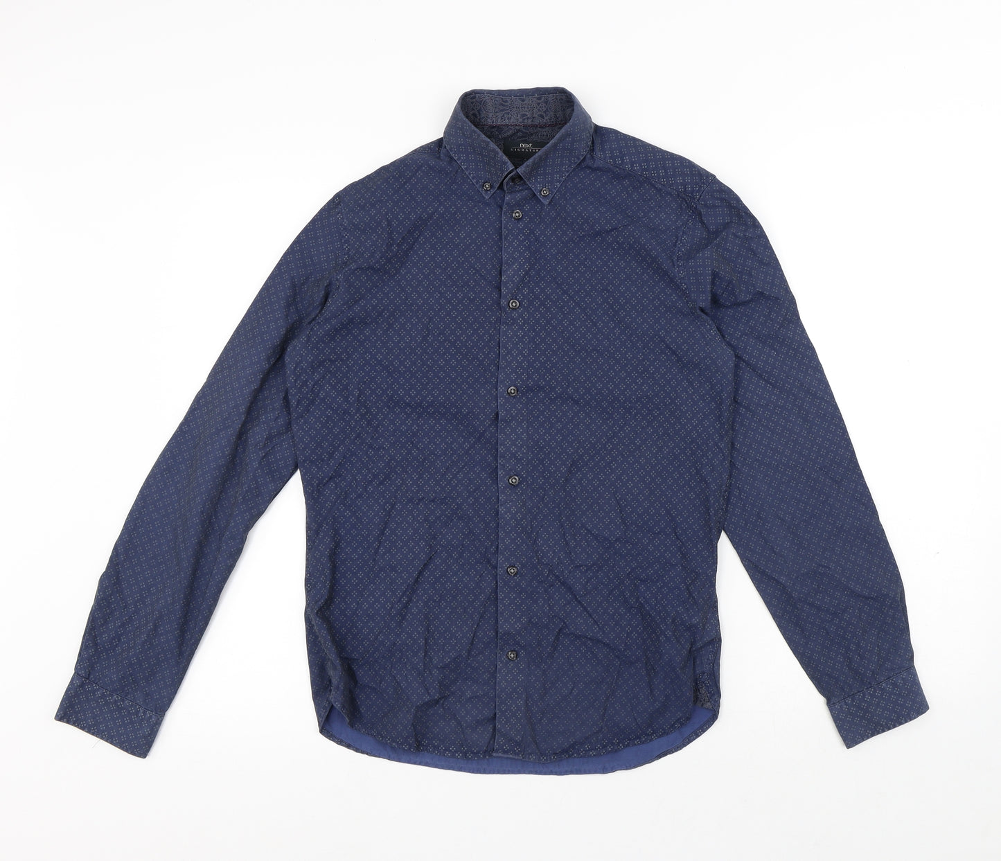 NEXT Mens Blue Geometric Cotton Button-Up Size S Collared Button
