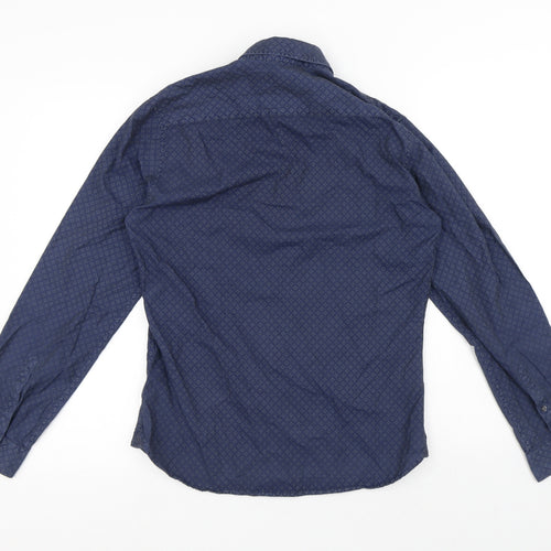 NEXT Mens Blue Geometric Cotton Button-Up Size S Collared Button