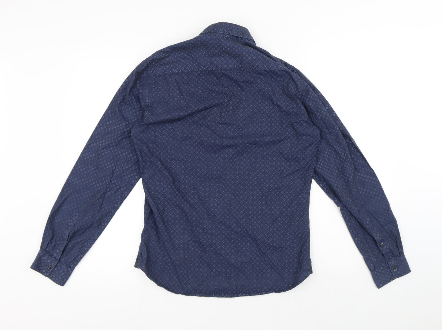 NEXT Mens Blue Geometric Cotton Button-Up Size S Collared Button
