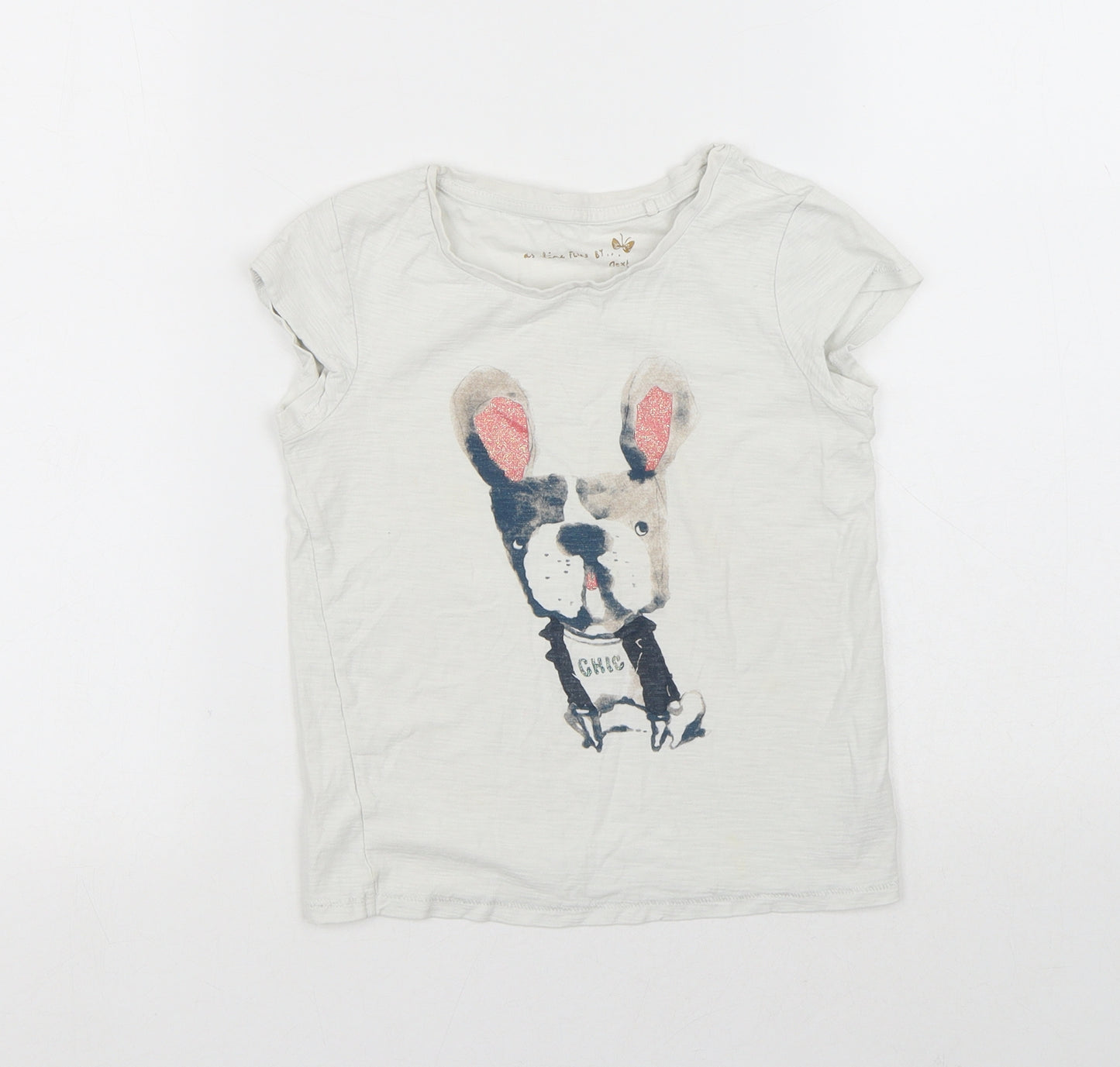 NEXT Girls White Cotton Basic T-Shirt Size 7 Years Round Neck - Dog