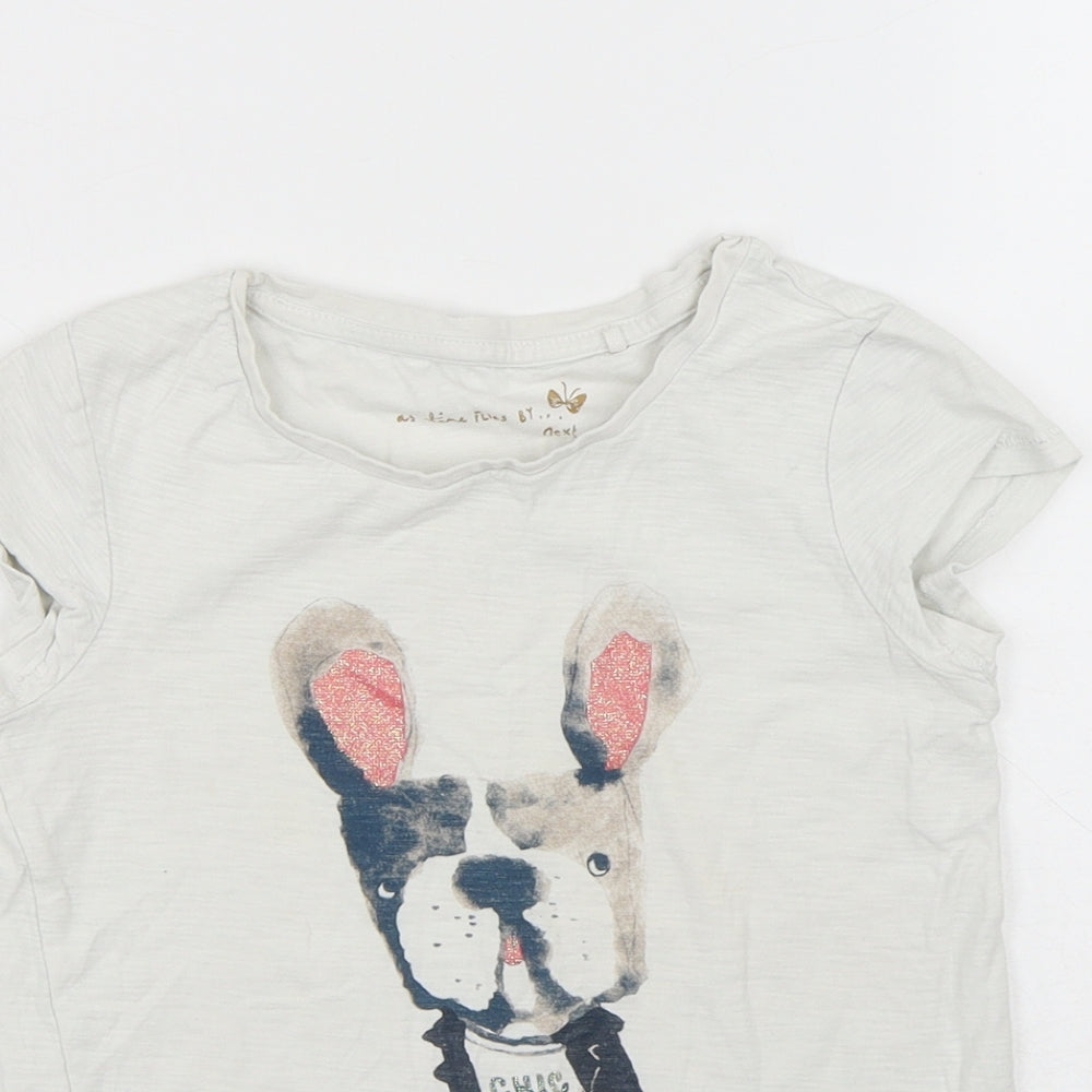 NEXT Girls White Cotton Basic T-Shirt Size 7 Years Round Neck - Dog