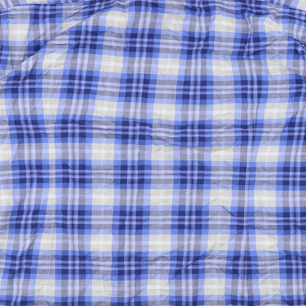 HUGO BOSS Mens Blue Plaid Cotton Button-Up Size 2XL Collared Button