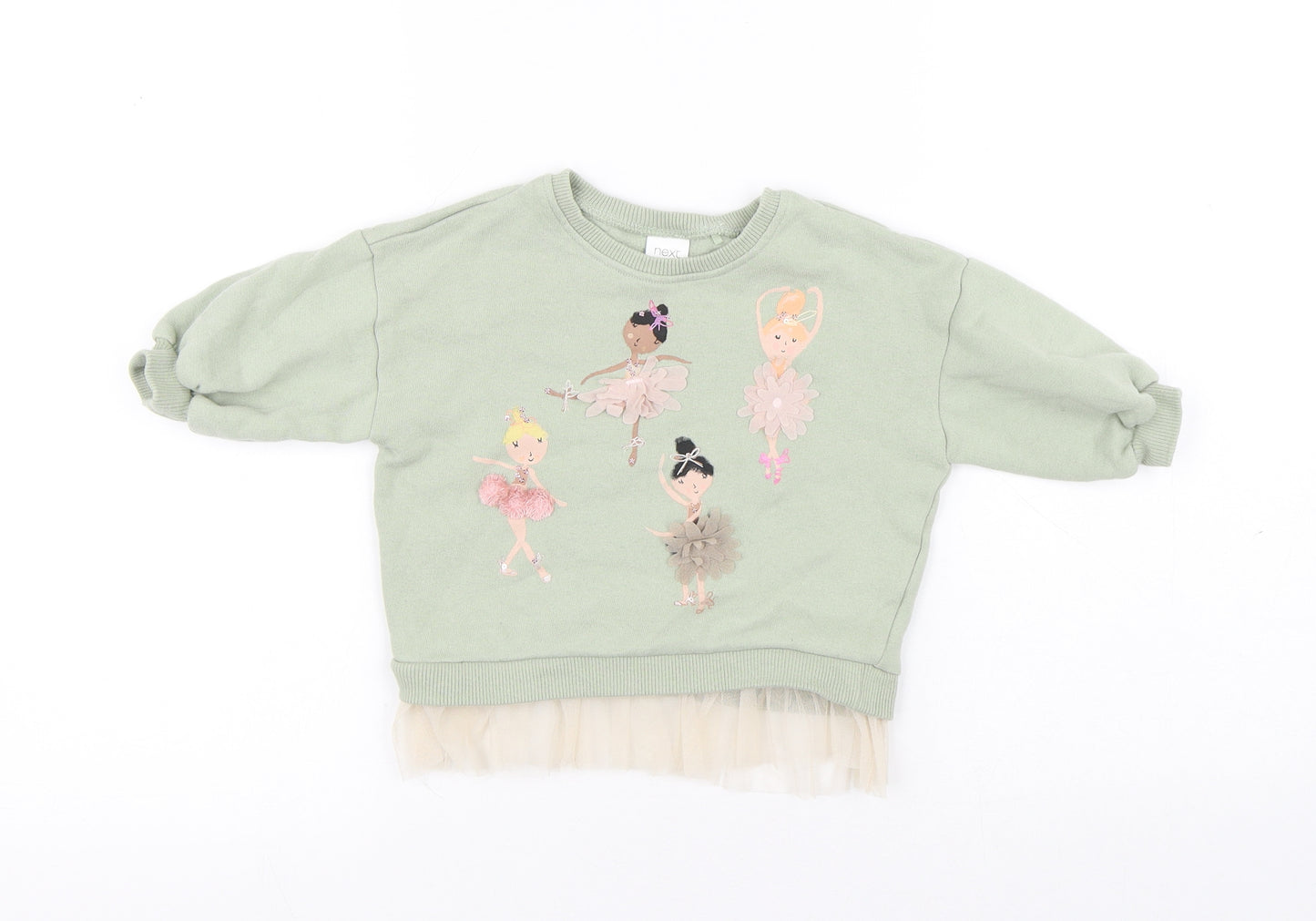 NEXT Girls Green Cotton Jumper Dress Size 9-12 Months Round Neck - Dancers