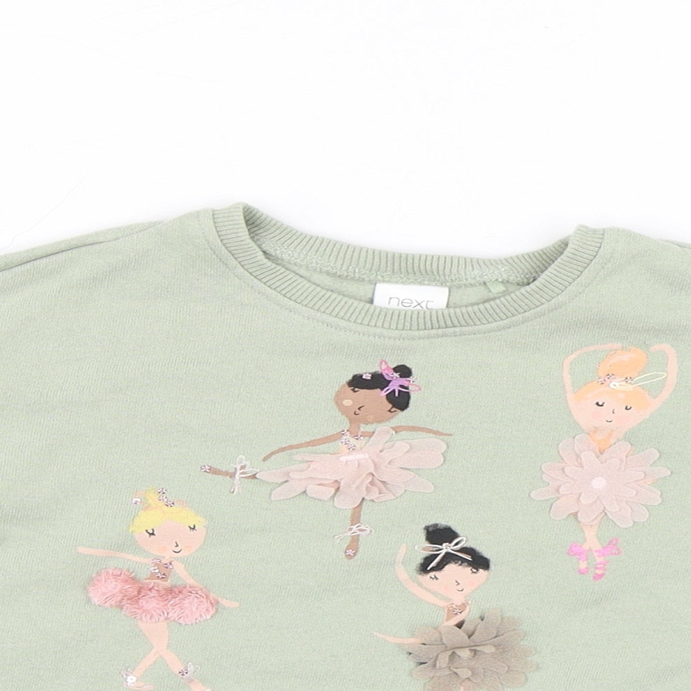 NEXT Girls Green Cotton Jumper Dress Size 9-12 Months Round Neck - Dancers