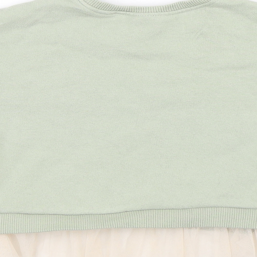 NEXT Girls Green Cotton Jumper Dress Size 9-12 Months Round Neck - Dancers