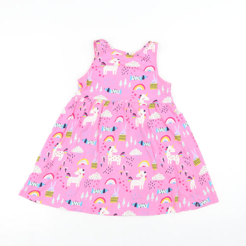 NEXT Girls Pink Geometric Cotton Tank Dress Size 5 Years Round Neck - Unicorns