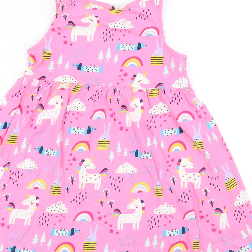NEXT Girls Pink Geometric Cotton Tank Dress Size 5 Years Round Neck - Unicorns