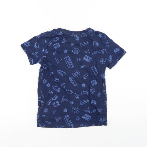 H&M Boys Blue Geometric Cotton Basic T-Shirt Size 6-7 Years Round Neck - Lego Ninjago