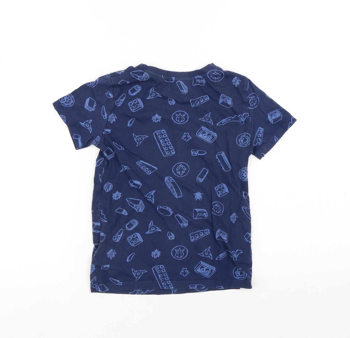 H&M Boys Blue Geometric Cotton Basic T-Shirt Size 6-7 Years Round Neck - Lego Ninjago