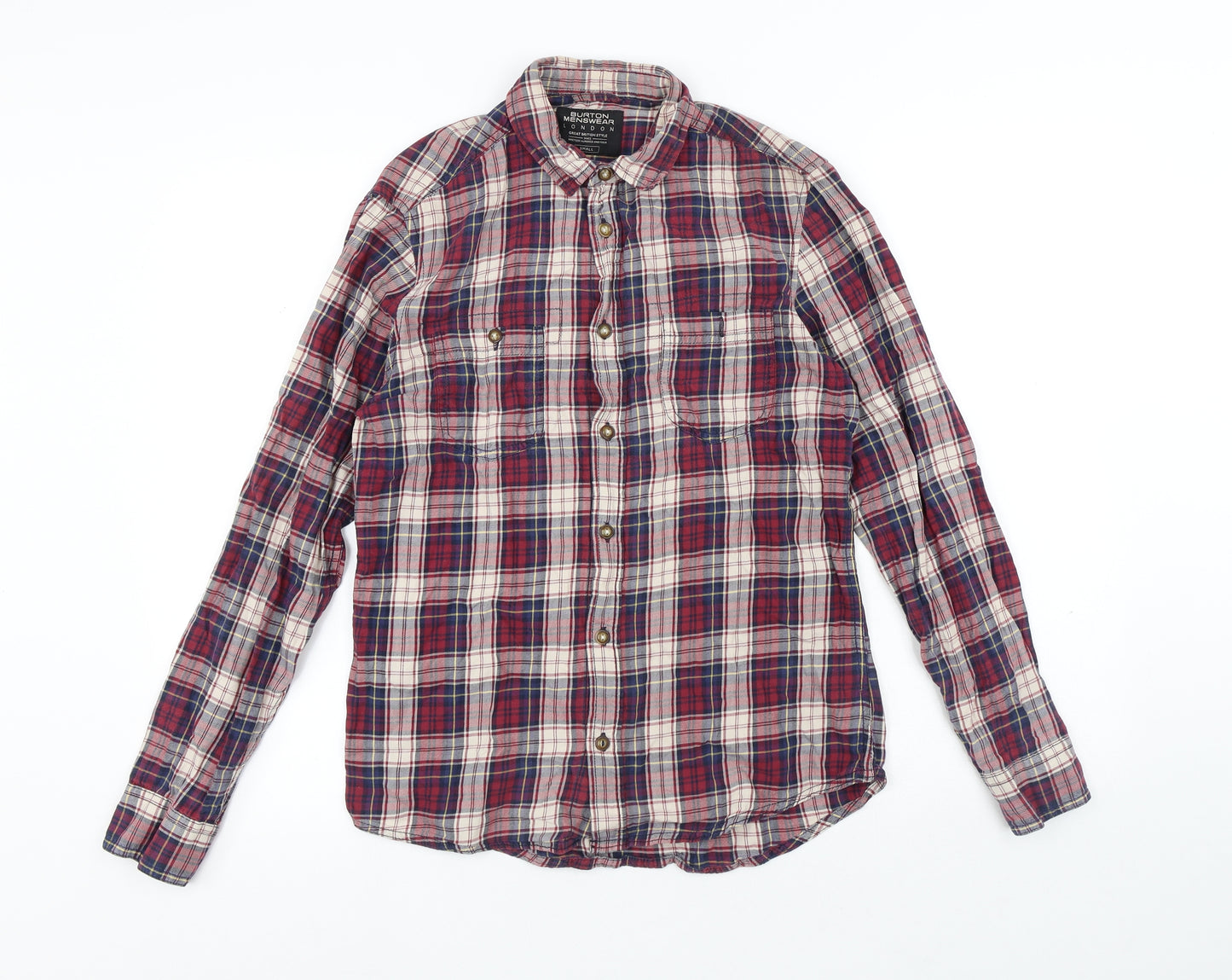 Burton Mens Red Plaid Cotton Button-Up Size S Collared Button