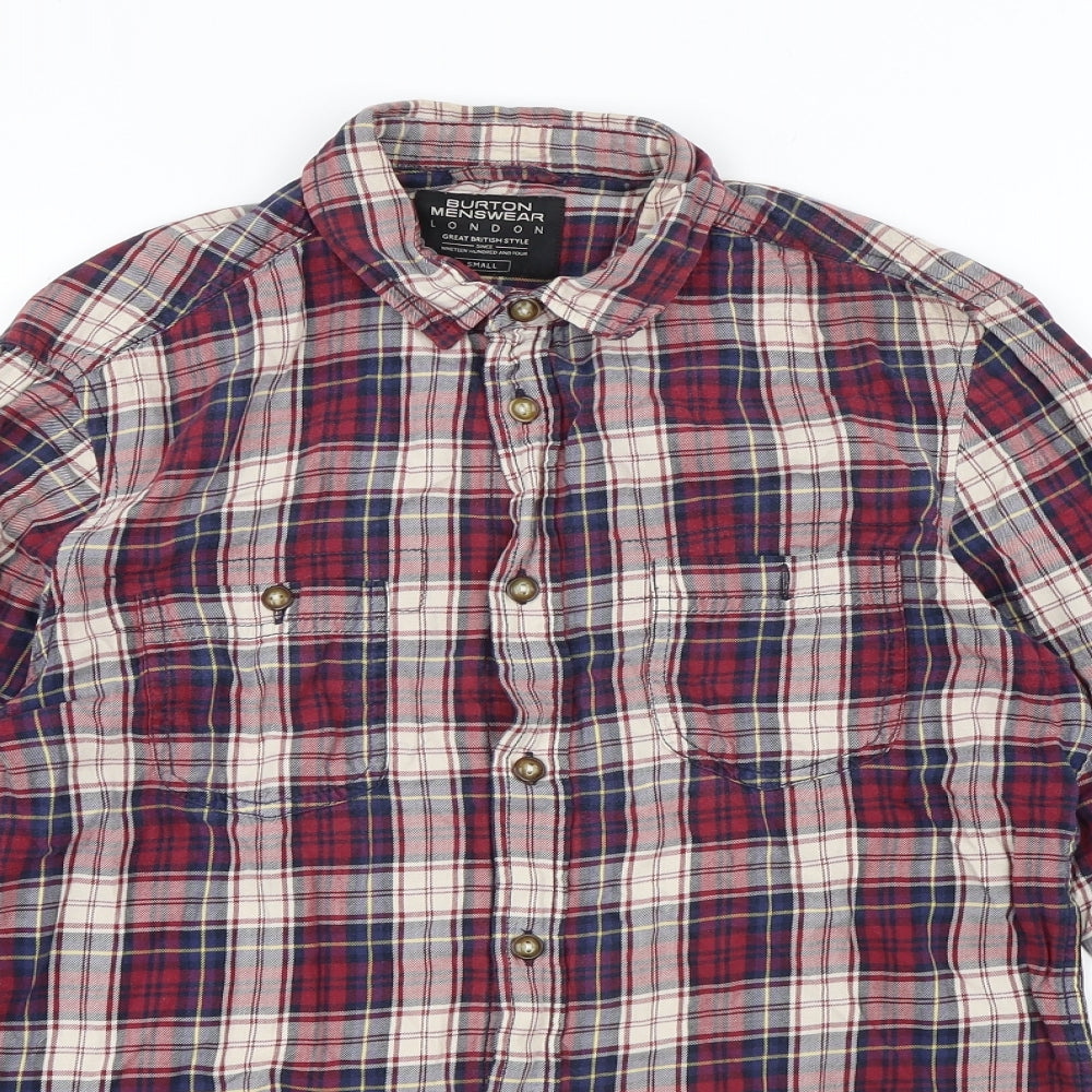 Burton Mens Red Plaid Cotton Button-Up Size S Collared Button
