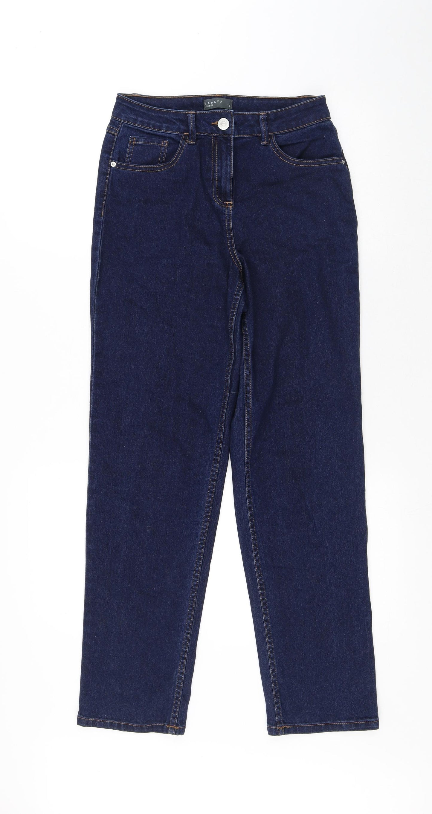 Papaya Womens Blue Cotton Straight Jeans Size 8 L28 in Regular Button