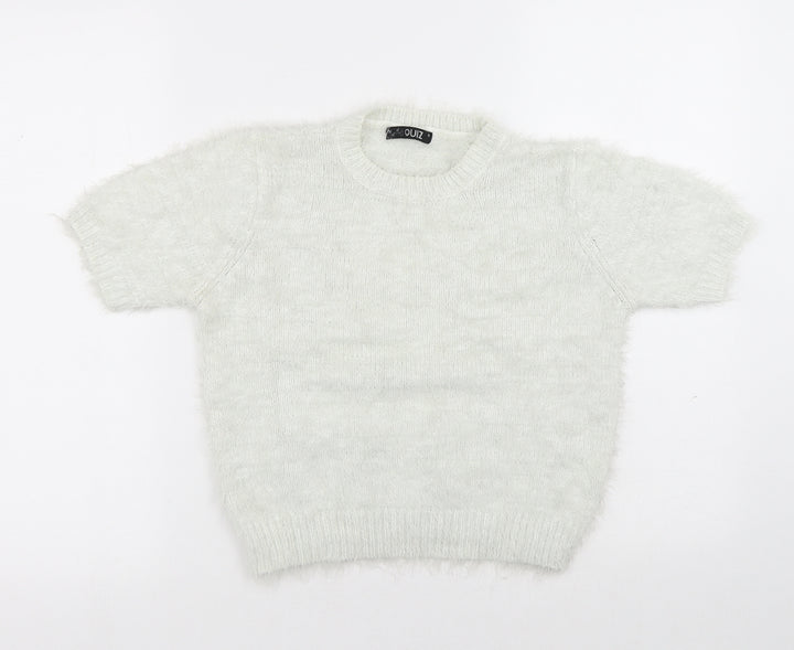 Quiz Womens White Round Neck Acrylic Pullover Jumper Size S