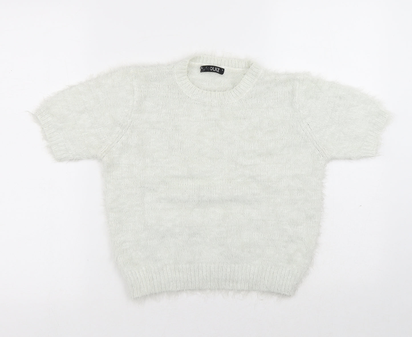 Quiz Womens White Round Neck Acrylic Pullover Jumper Size S