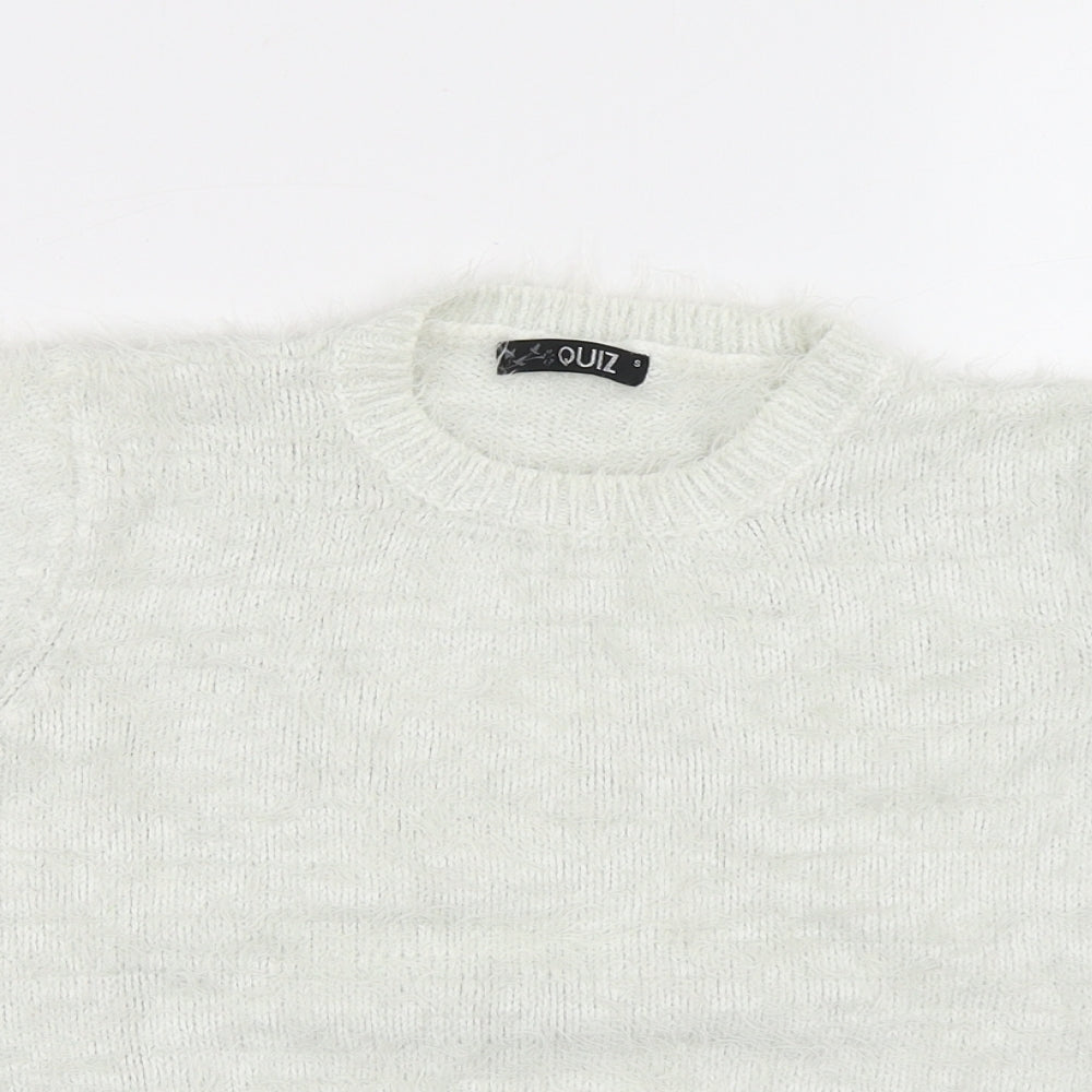 Quiz Womens White Round Neck Acrylic Pullover Jumper Size S