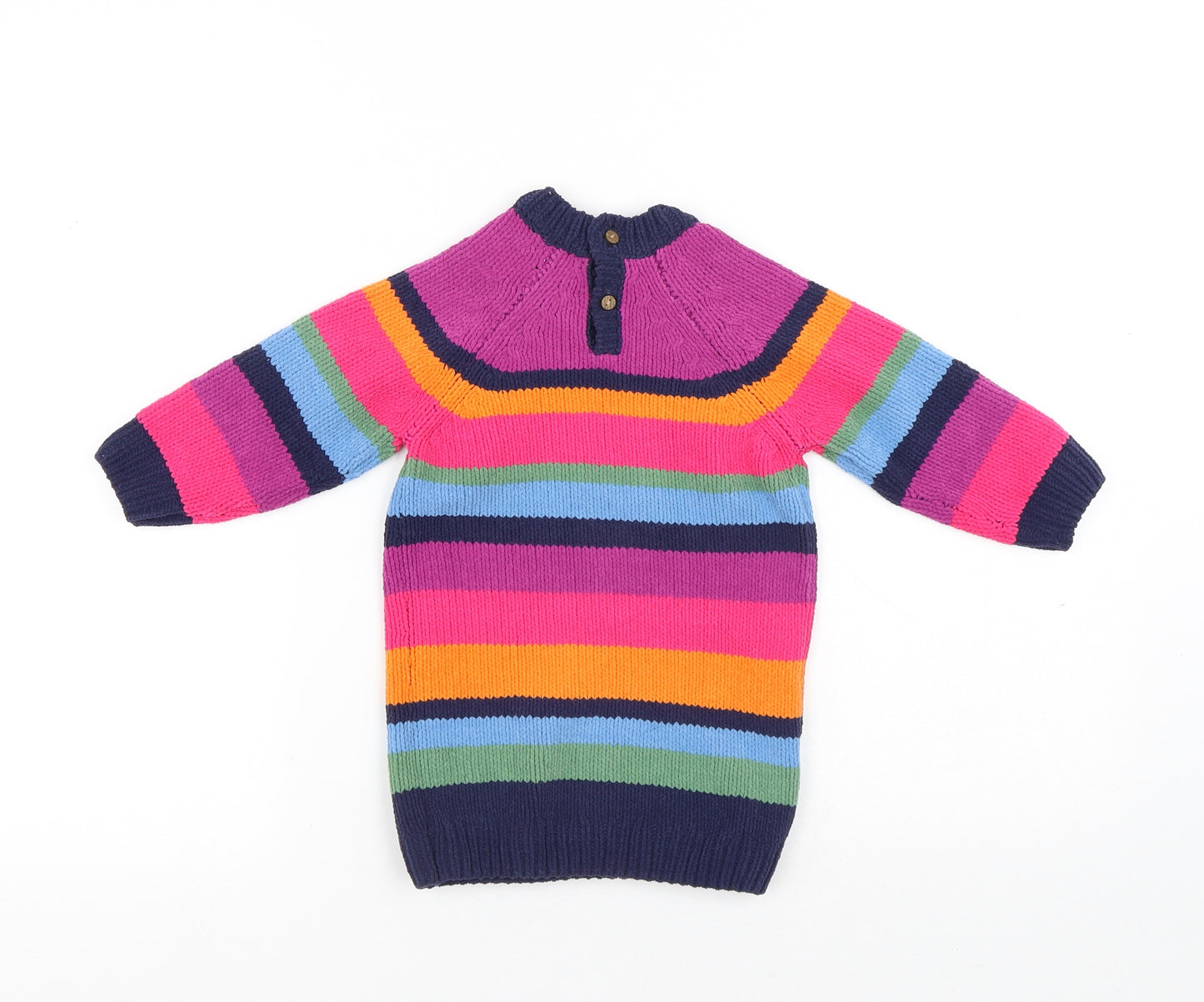 NEXT Girls Multicoloured Striped Polyester Pullover Jumper Size 9-12 Months Button