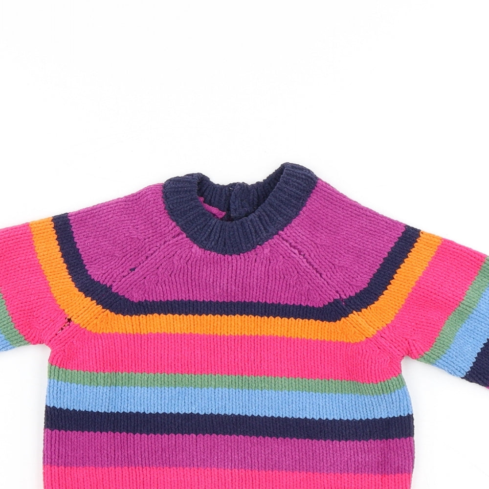 NEXT Girls Multicoloured Striped Polyester Pullover Jumper Size 9-12 Months Button