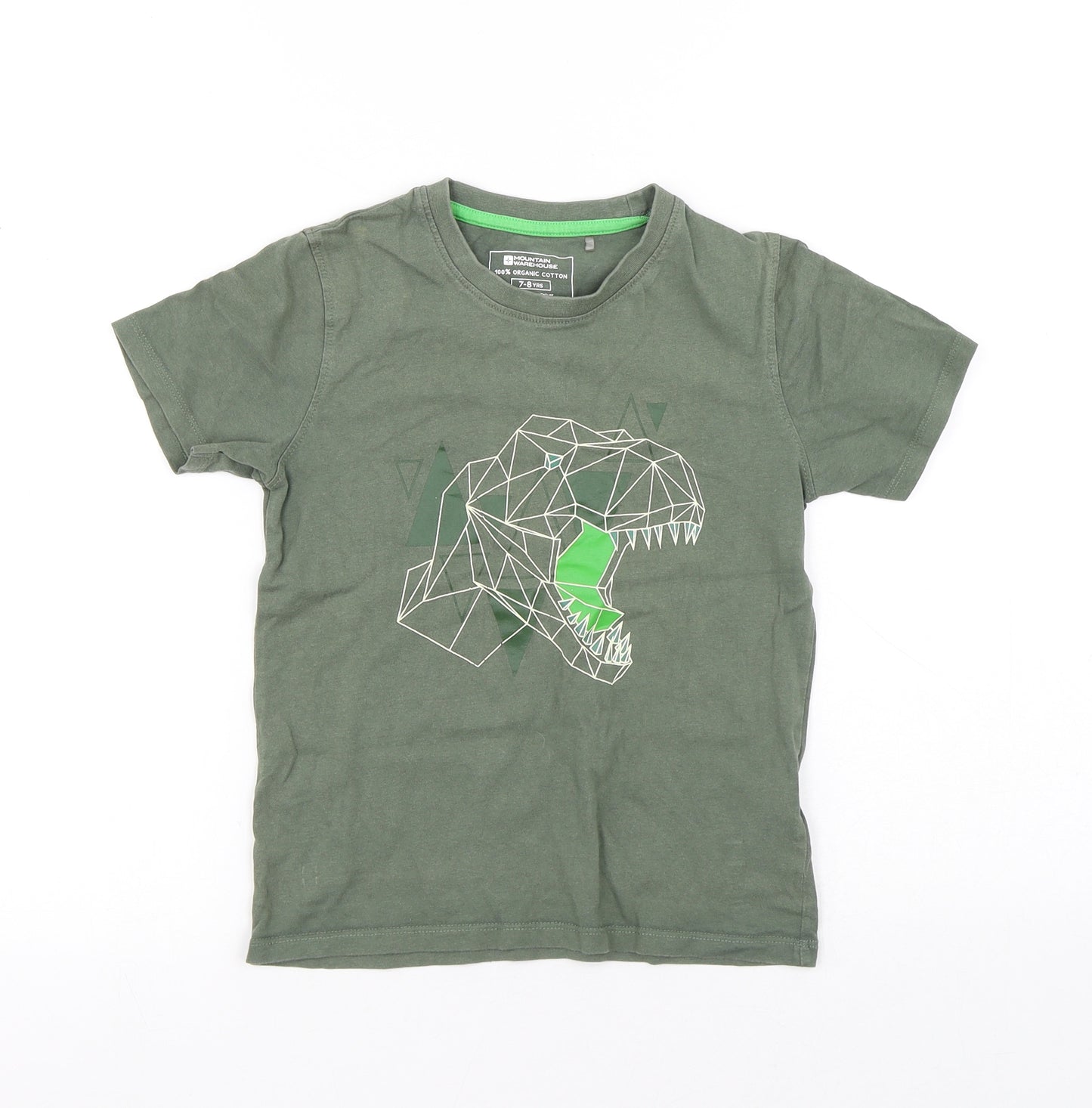 Mountain Warehouse Boys Green Geometric Cotton Basic T-Shirt Size 7-8 Years Round Neck - Dinosaur