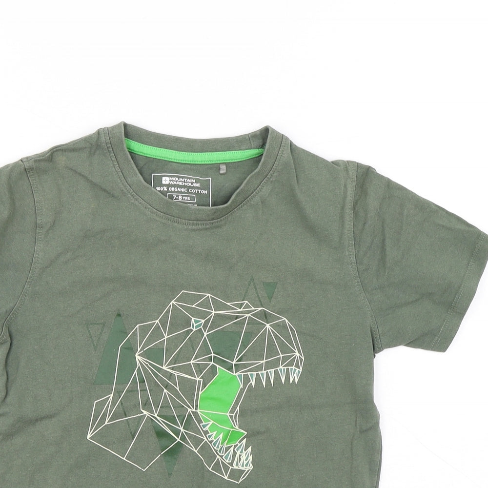 Mountain Warehouse Boys Green Geometric Cotton Basic T-Shirt Size 7-8 Years Round Neck - Dinosaur