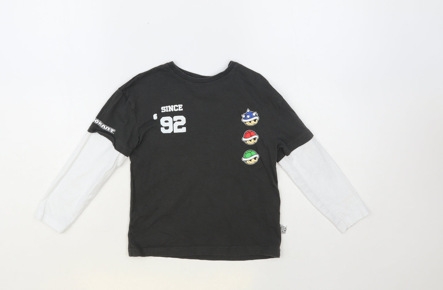 Primark Boys Grey Colourblock Cotton Pullover T-Shirt Size 3-4 Years Crew Neck Pullover - Mariokart