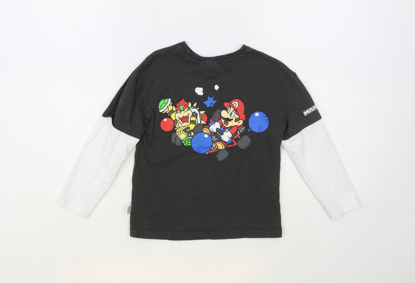 Primark Boys Grey Colourblock Cotton Pullover T-Shirt Size 3-4 Years Crew Neck Pullover - Mariokart