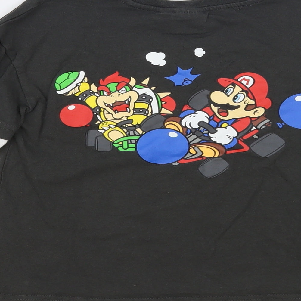 Primark Boys Grey Colourblock Cotton Pullover T-Shirt Size 3-4 Years Crew Neck Pullover - Mariokart